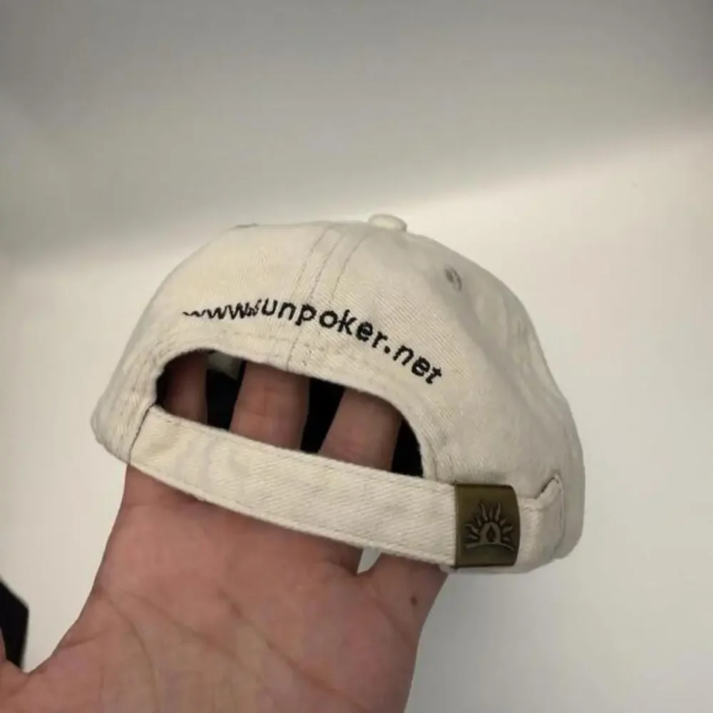 SunPoker Sun Poker‎ Logo Cream Cotton Twill Baseball Cap Hat Adjustable Mens OS